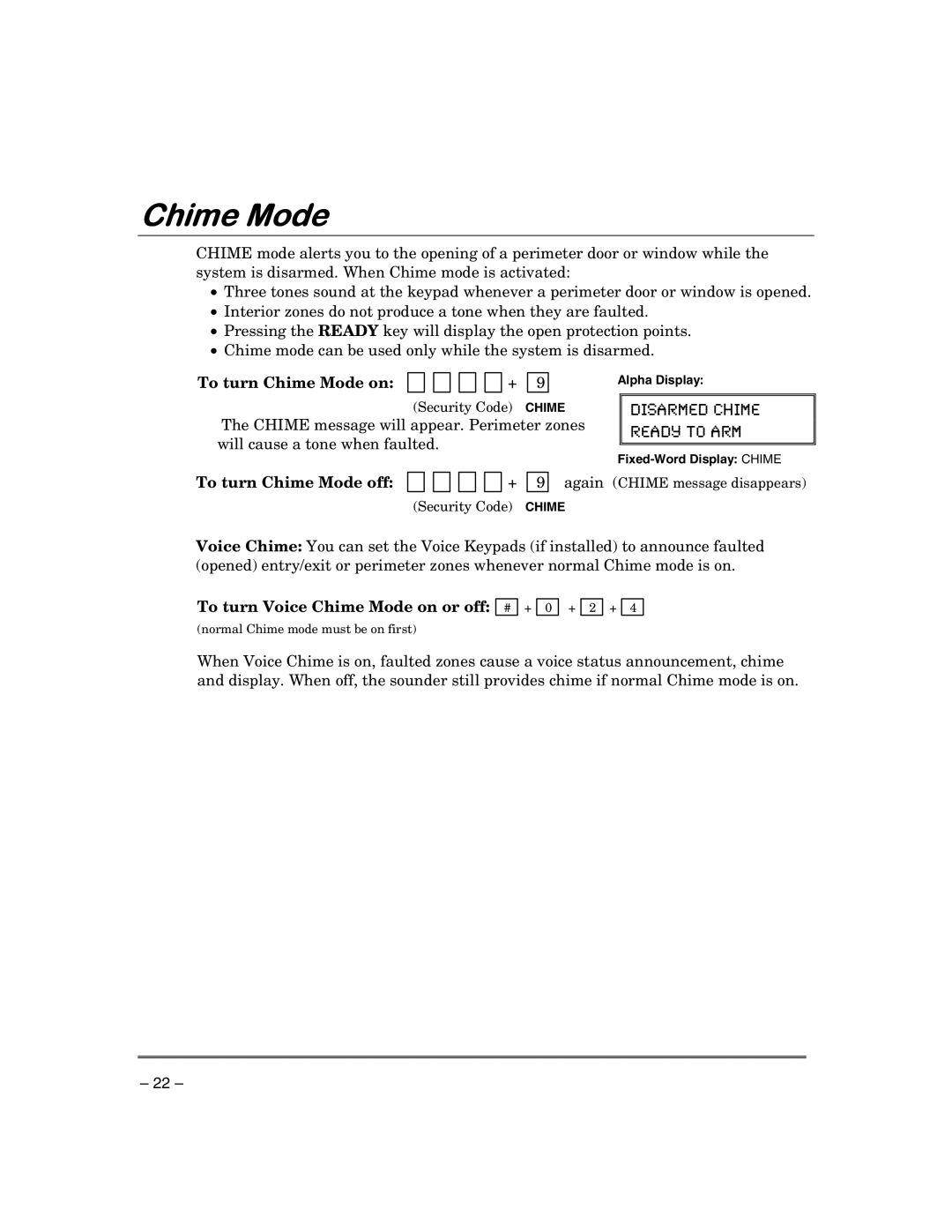 First Alert FA148CPSIA, FA168CPSSIA To turn Chime Mode on, To turn Chime Mode off, To turn Voice Chime Mode on or off 