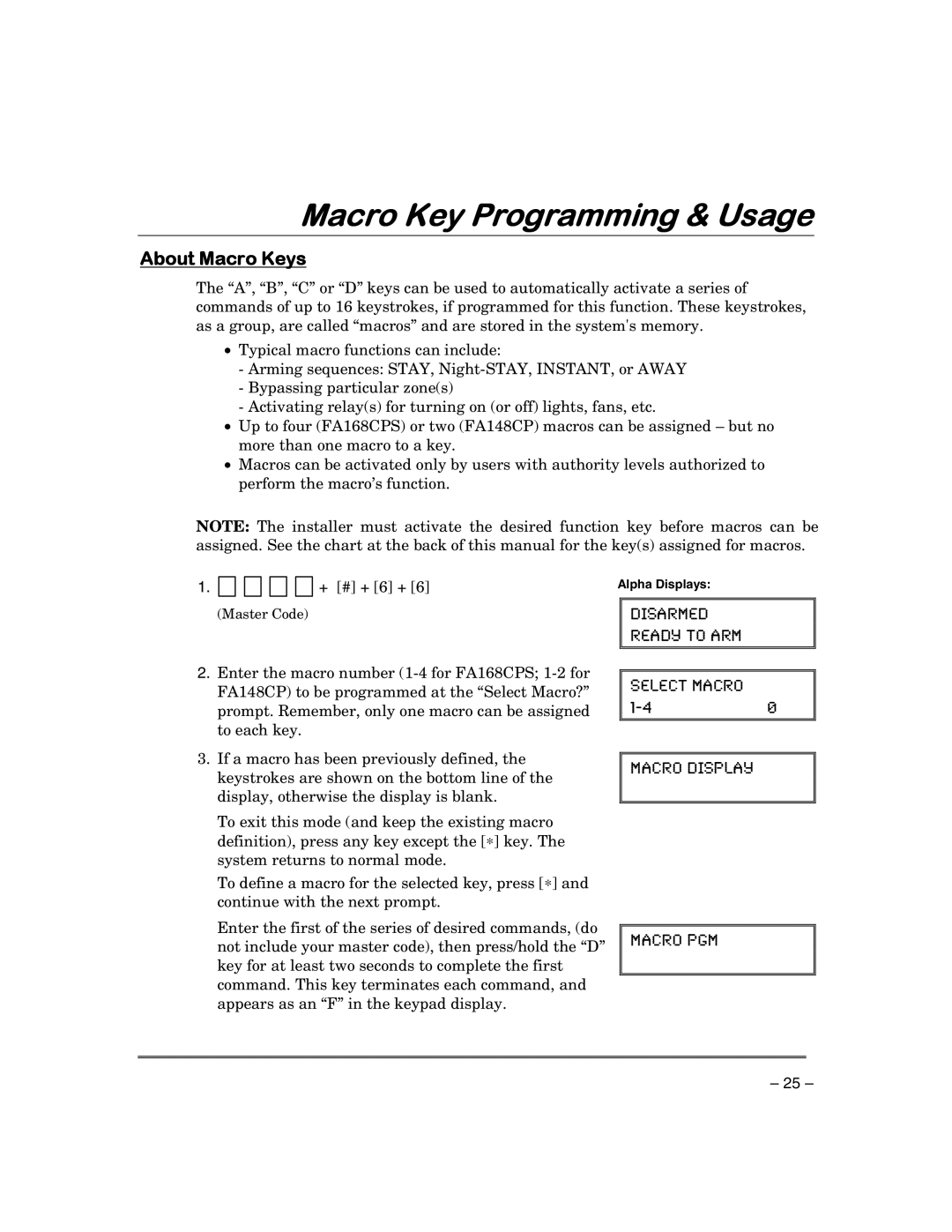 First Alert FA168CPSSIA, FA148CPSIA manual Macro Key Programming & Usage, About Macro Keys 