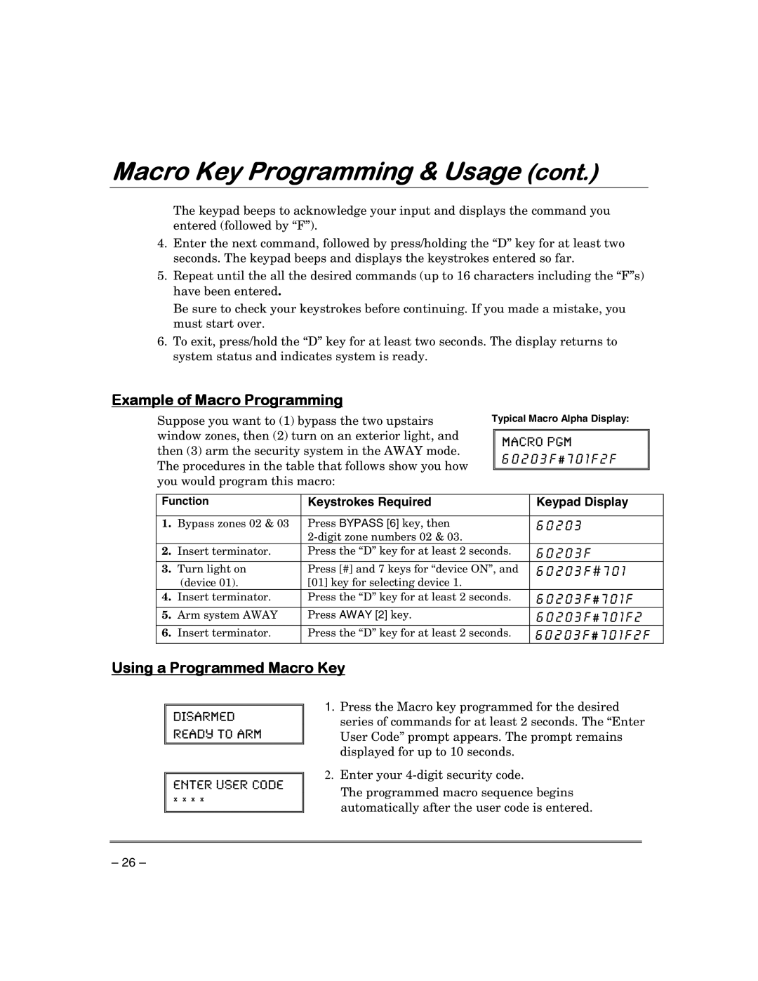 First Alert FA148CPSIA, FA168CPSSIA manual Example of Macro Programming, Using a Programmed Macro Key 