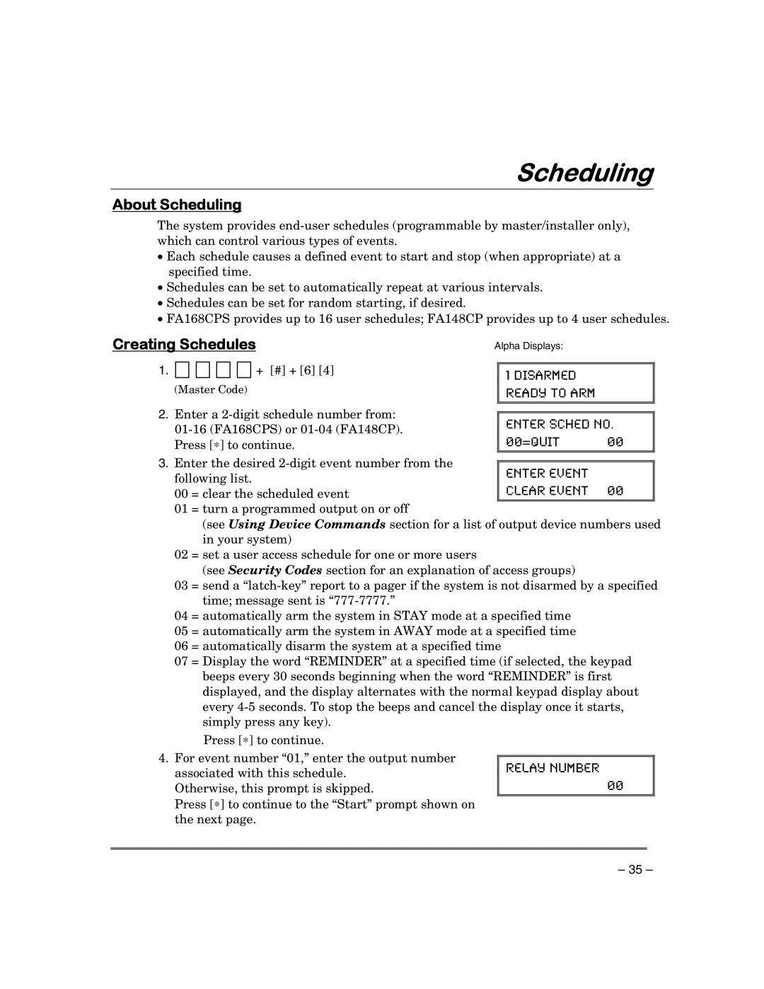 First Alert FA168CPSSIA, FA148CPSIA manual About Scheduling, Creating Schedules 