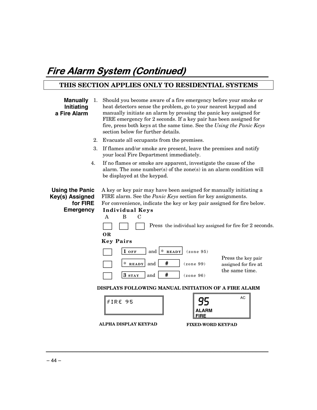 First Alert FA148CPSIA, FA168CPSSIA manual Individual Keys, Key Pairs 