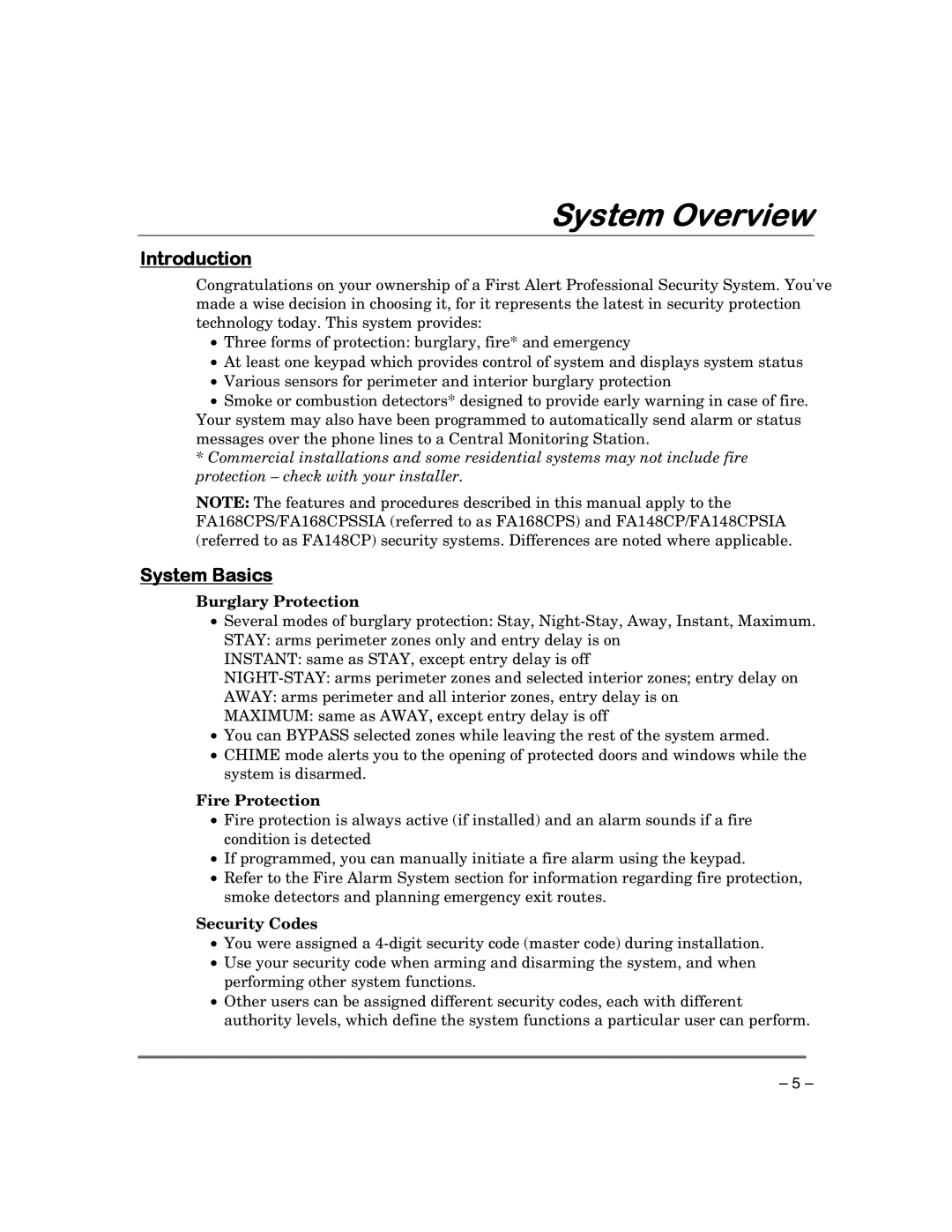 First Alert FA168CPSSIA, FA148CPSIA manual System Overview, Introduction, System Basics 