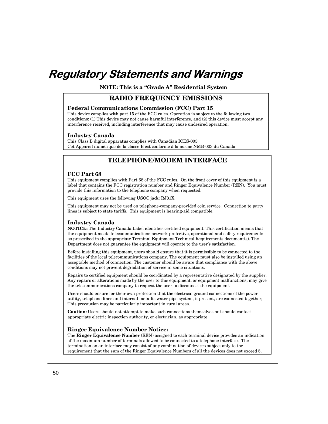 First Alert FA148CPSIA Regulatory Statements and Warnings, Federal Communications Commission FCC Part, Industry Canada 