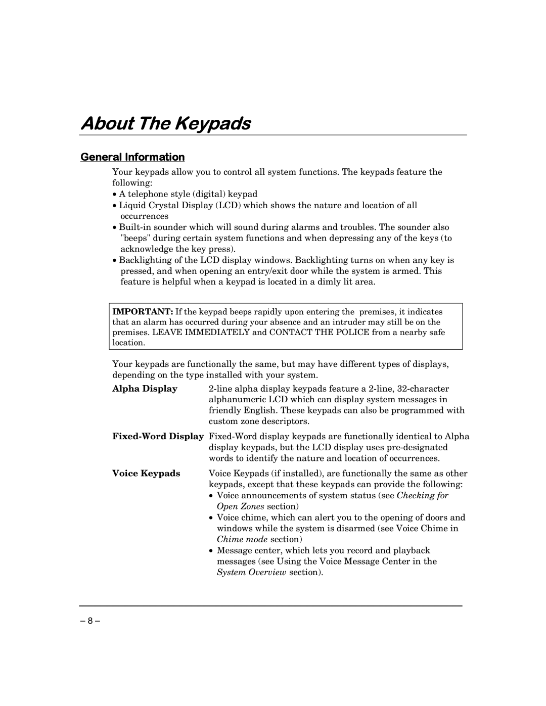 First Alert FA148CPSIA, FA168CPSSIA manual About The Keypads, General Information 