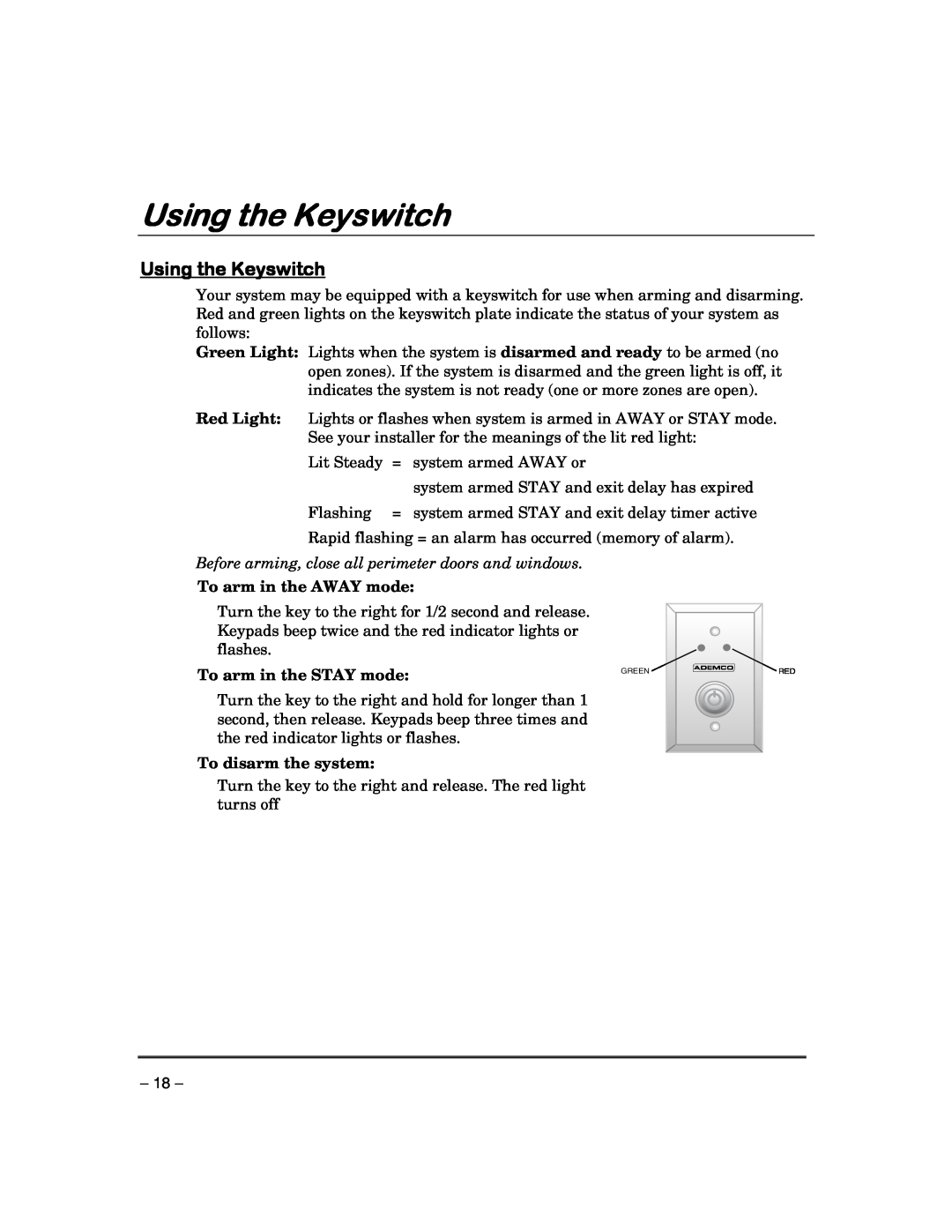 First Alert FA148CPSIA, FA168CPSSIA manual Using the Keyswitch 
