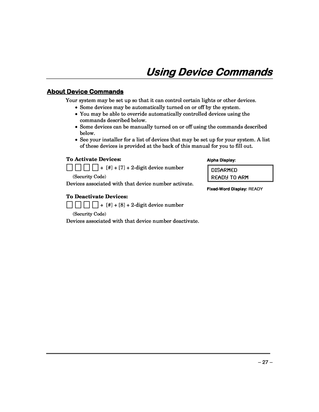 First Alert FA168CPSSIA, FA148CPSIA manual Using Device Commands, About Device Commands 