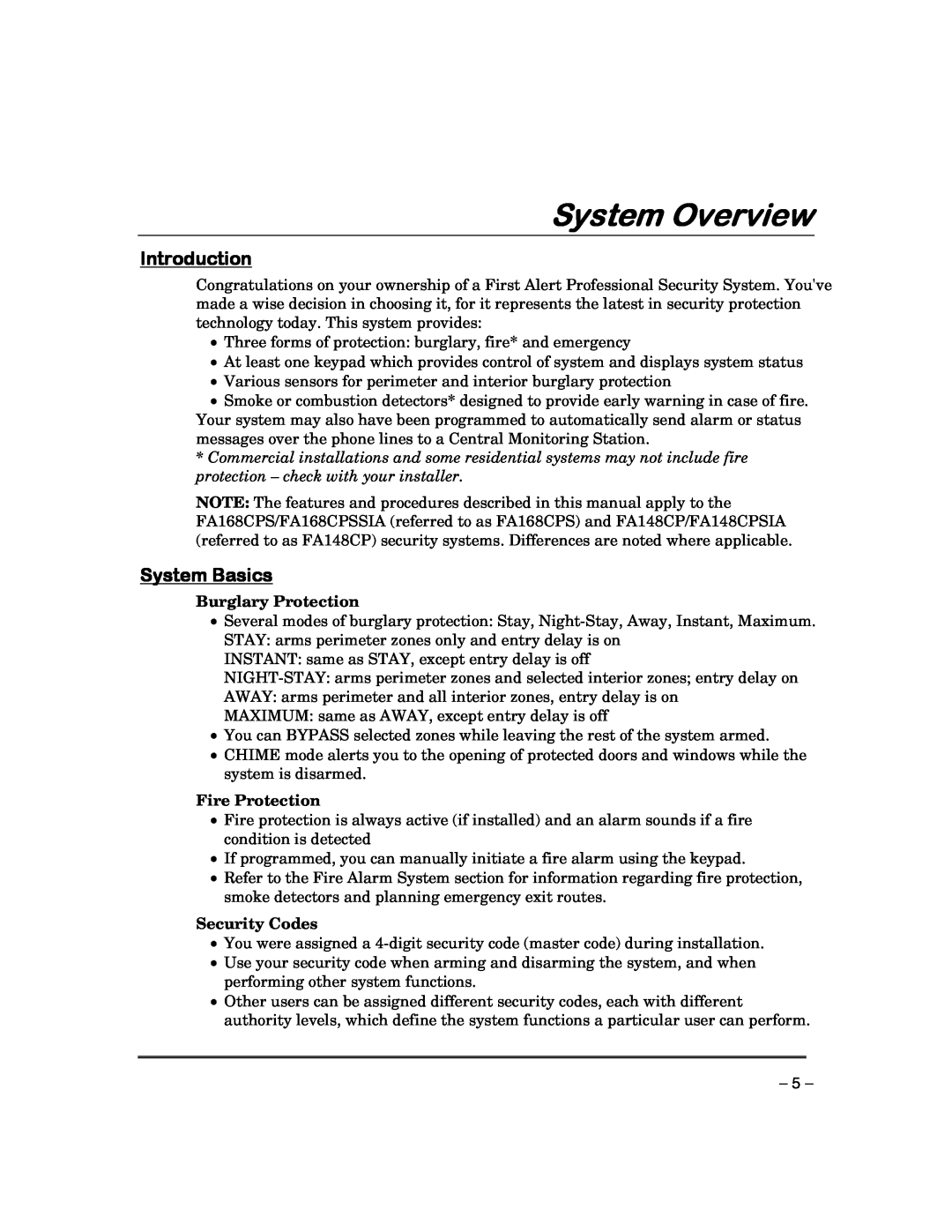 First Alert FA168CPSSIA, FA148CPSIA manual System Overview, Introduction, System Basics 