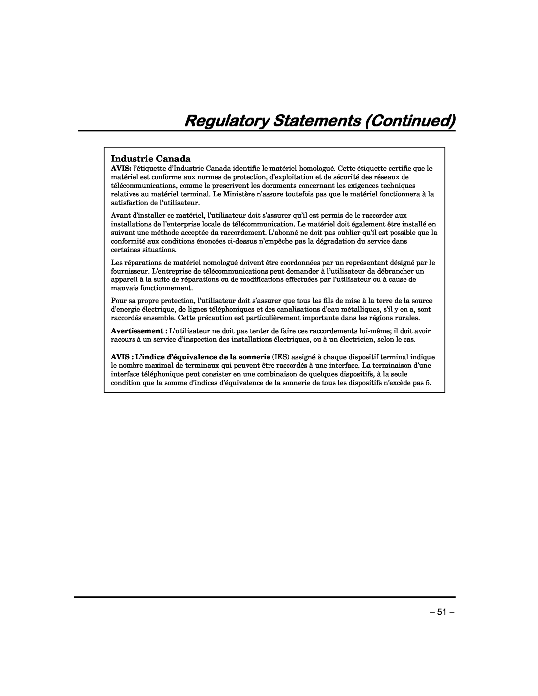 First Alert FA168CPSSIA, FA148CPSIA manual Regulatory Statements Continued, Industrie Canada 