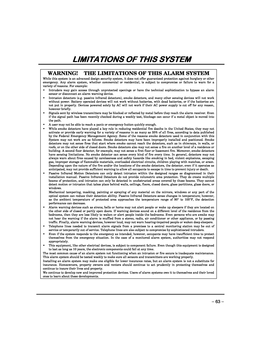First Alert FA168CPSSIA, FA148CPSIA manual Limitations Of This System, Warning! The Limitations Of This Alarm System 