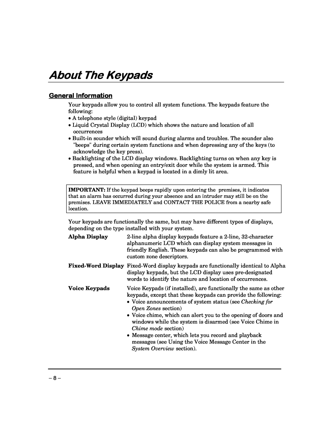 First Alert FA148CPSIA, FA168CPSSIA manual About The Keypads, General Information 