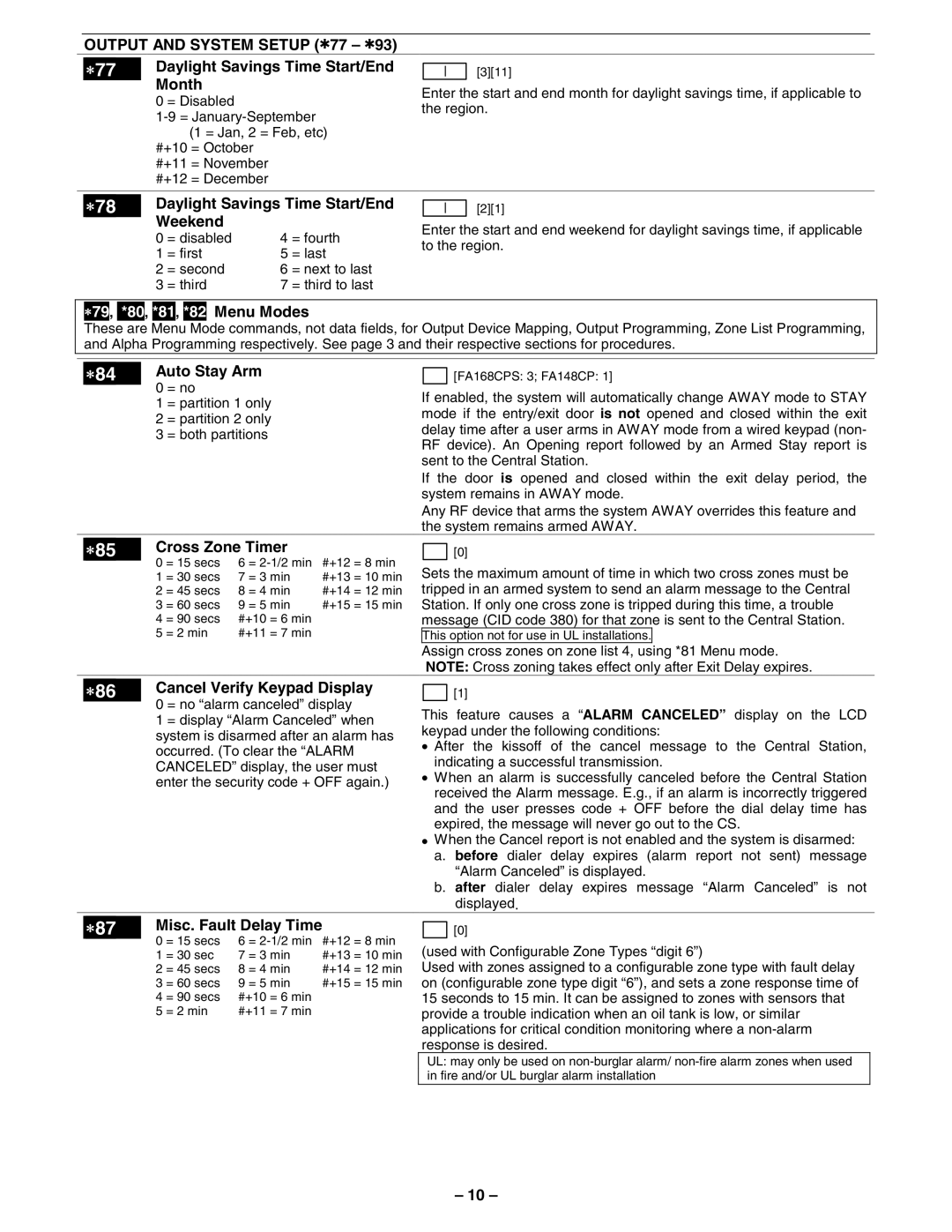 First Alert FA148CPSSIA manual ∗77, ∗78, ∗84, ∗85, ∗86, ∗87 