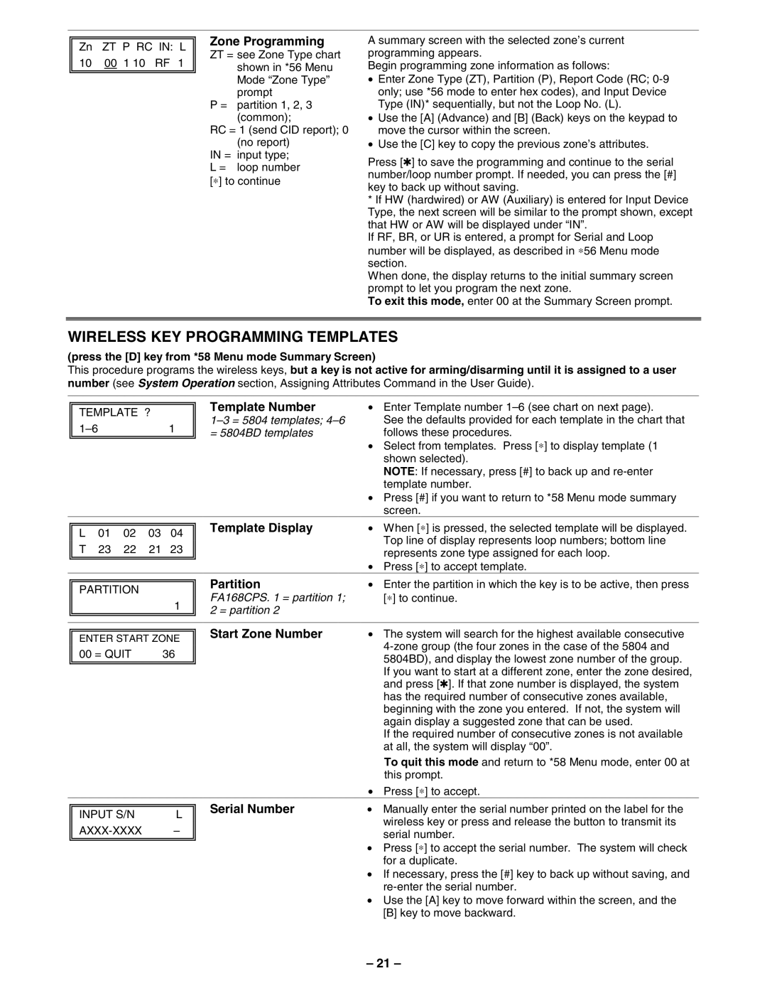 First Alert FA148CPSSIA manual Wireless KEY Programming Templates 