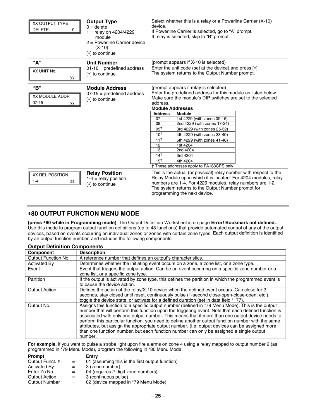 First Alert FA148CPSSIA manual ∗80 Output Function Menu Mode 