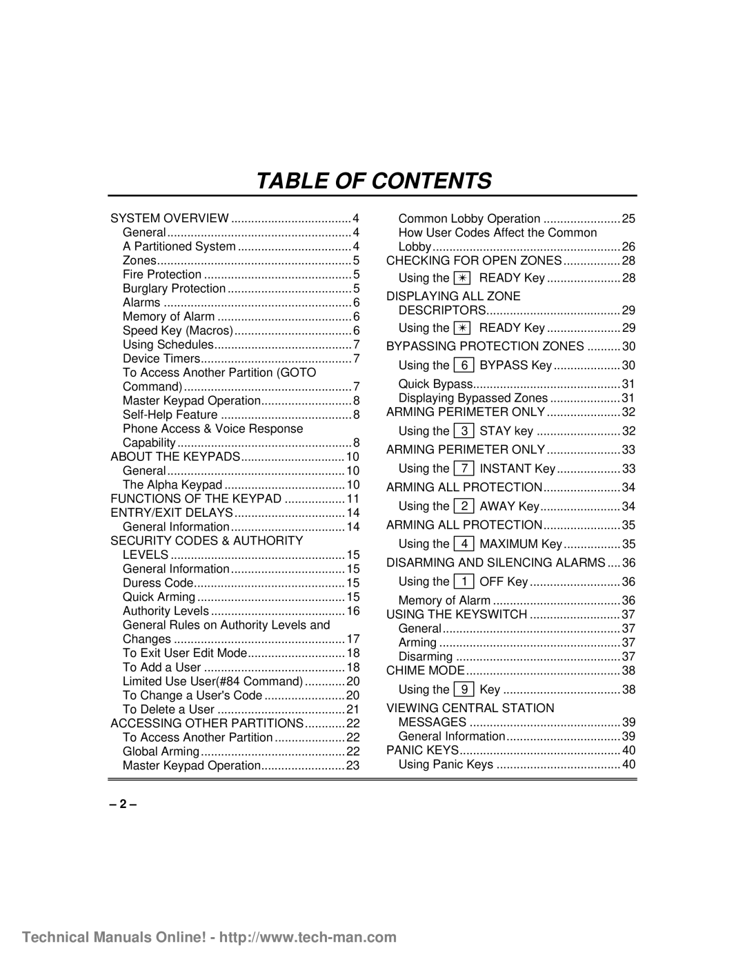 First Alert fa1600c, FA1600C/CA/CB technical manual Table Of Contents 