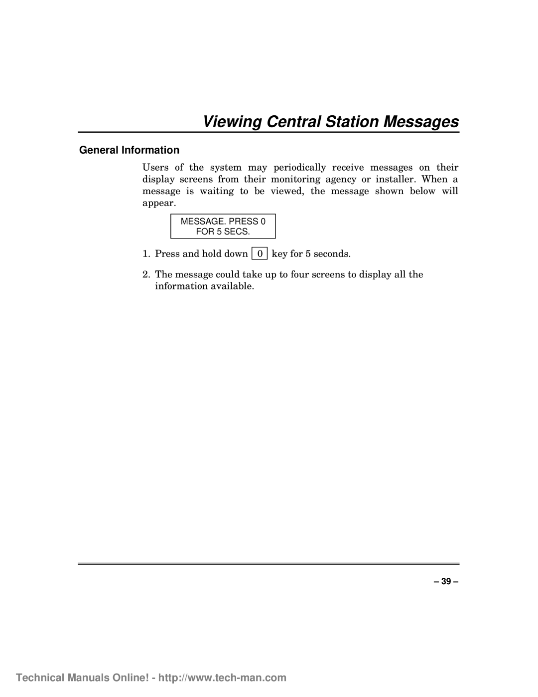 First Alert FA1600C/CA/CB, fa1600c technical manual Viewing Central Station Messages, General Information 
