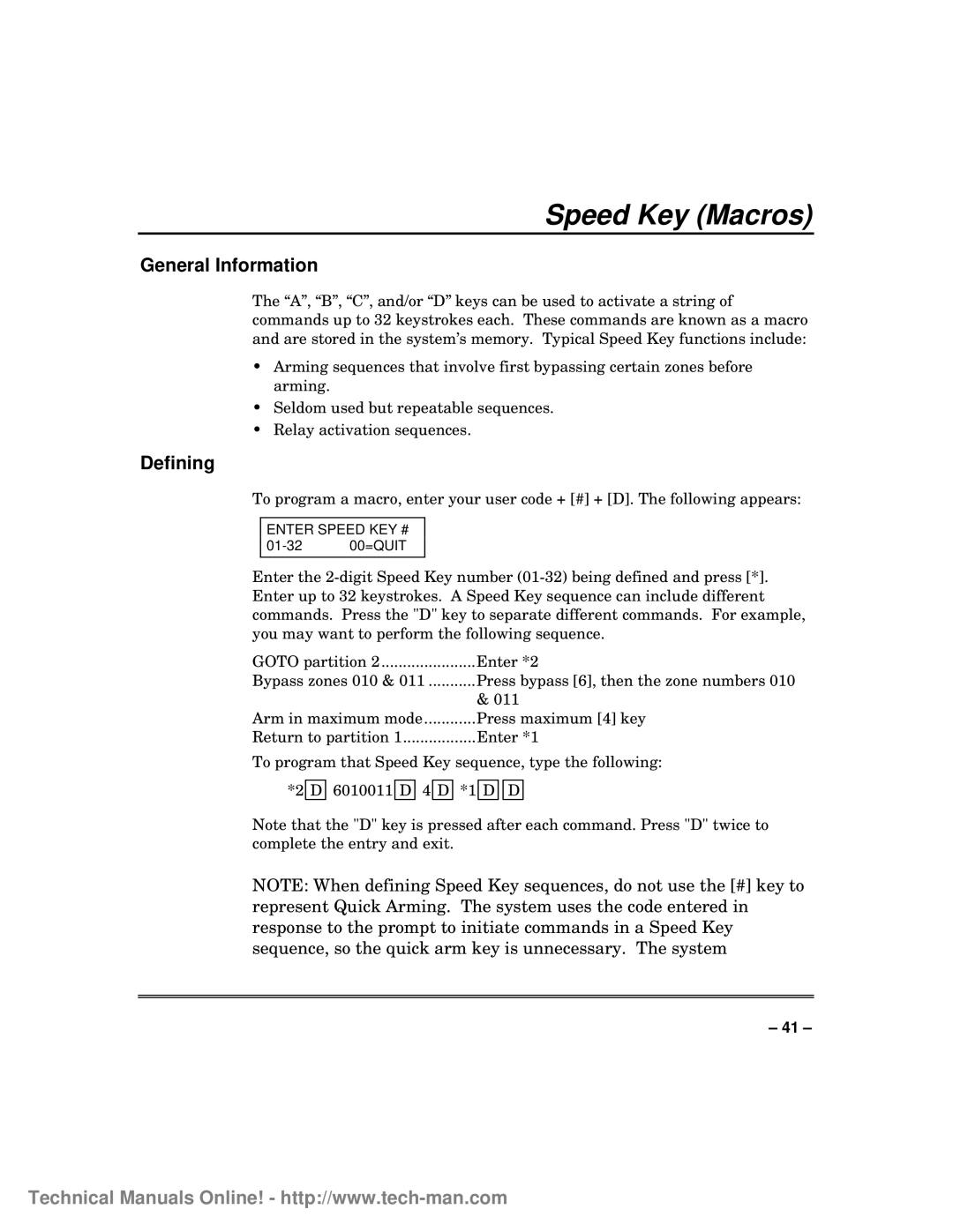 First Alert FA1600C/CA/CB, fa1600c technical manual Speed Key Macros, Defining, General Information 