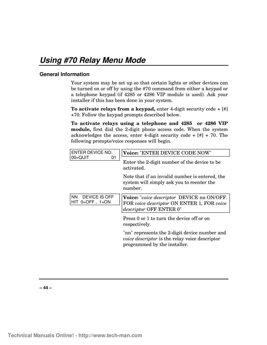 First Alert fa1600c, FA1600C/CA/CB technical manual Using #70 Relay Menu Mode, General Information 