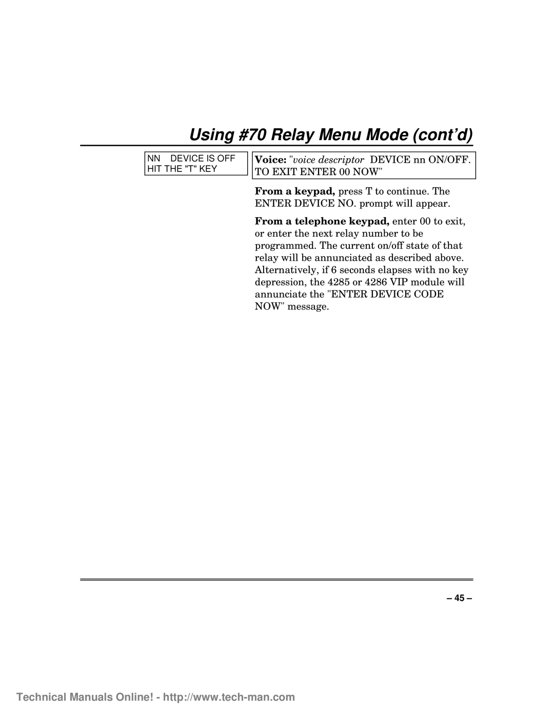 First Alert FA1600C/CA/CB, fa1600c technical manual Using #70 Relay Menu Mode cont’d 