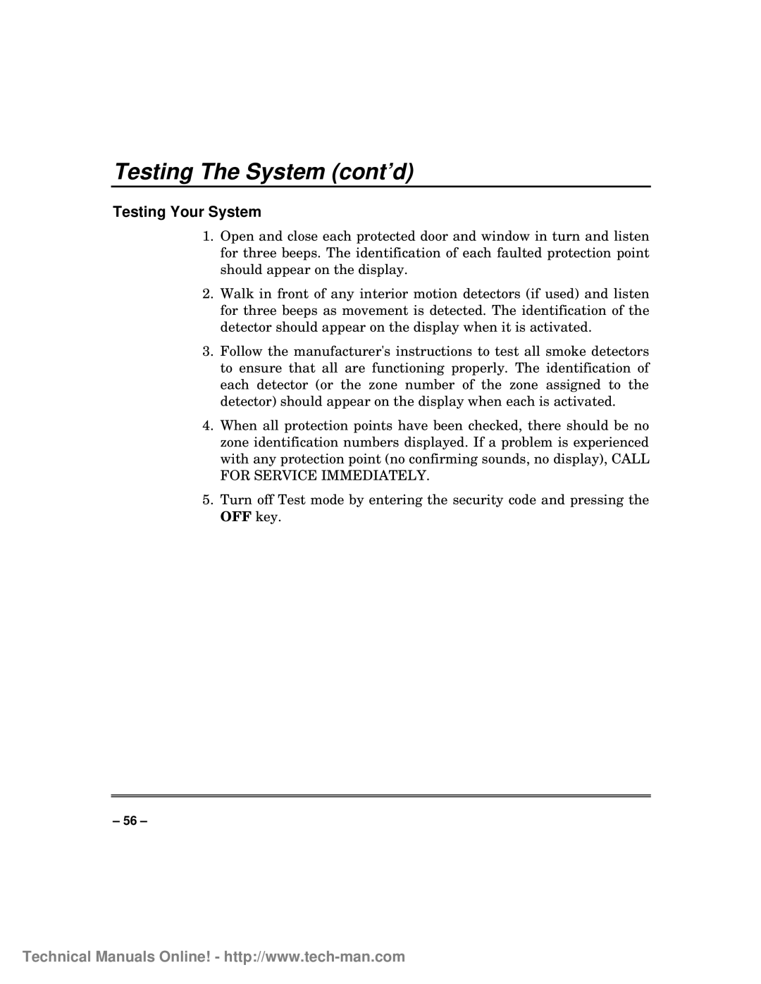 First Alert fa1600c, FA1600C/CA/CB technical manual Testing The System cont’d, Testing Your System 