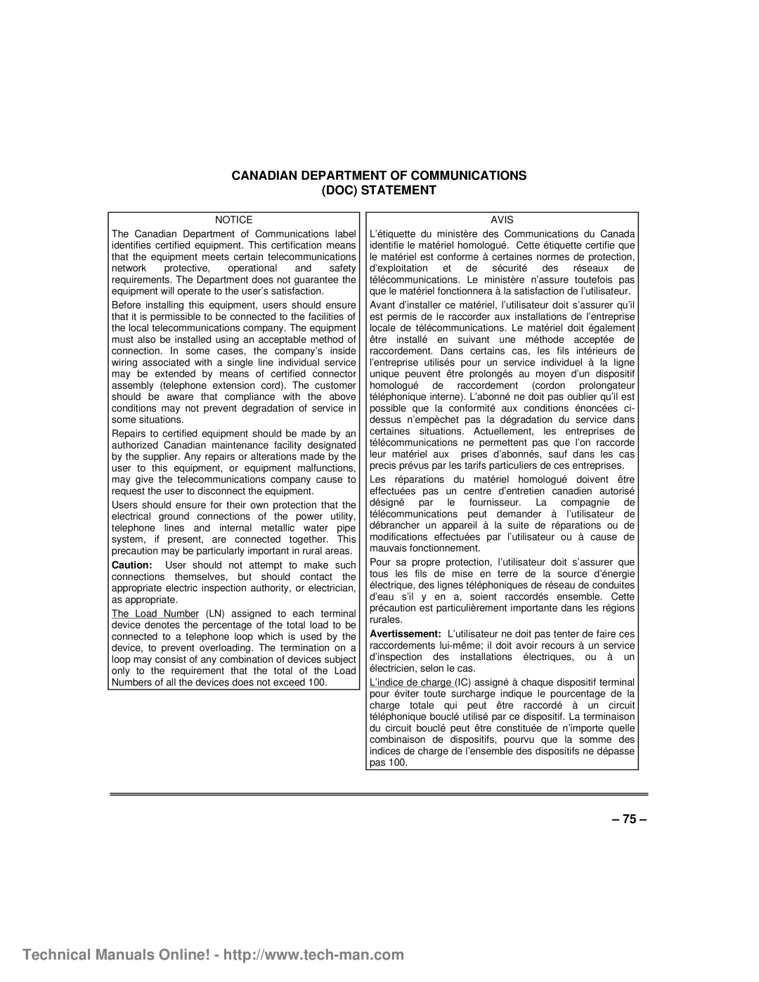 First Alert FA1600C/CA/CB, fa1600c technical manual Canadian Department Of Communications, Doc Statement 
