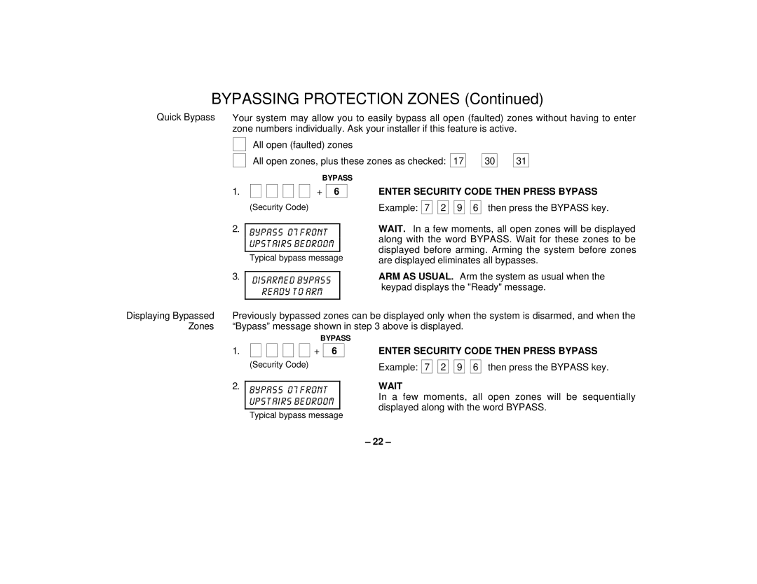 First Alert FA162C user manual Bypassing Protection Zones 