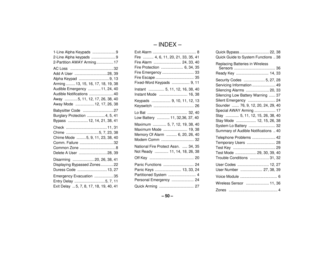 First Alert FA162C user manual Index 