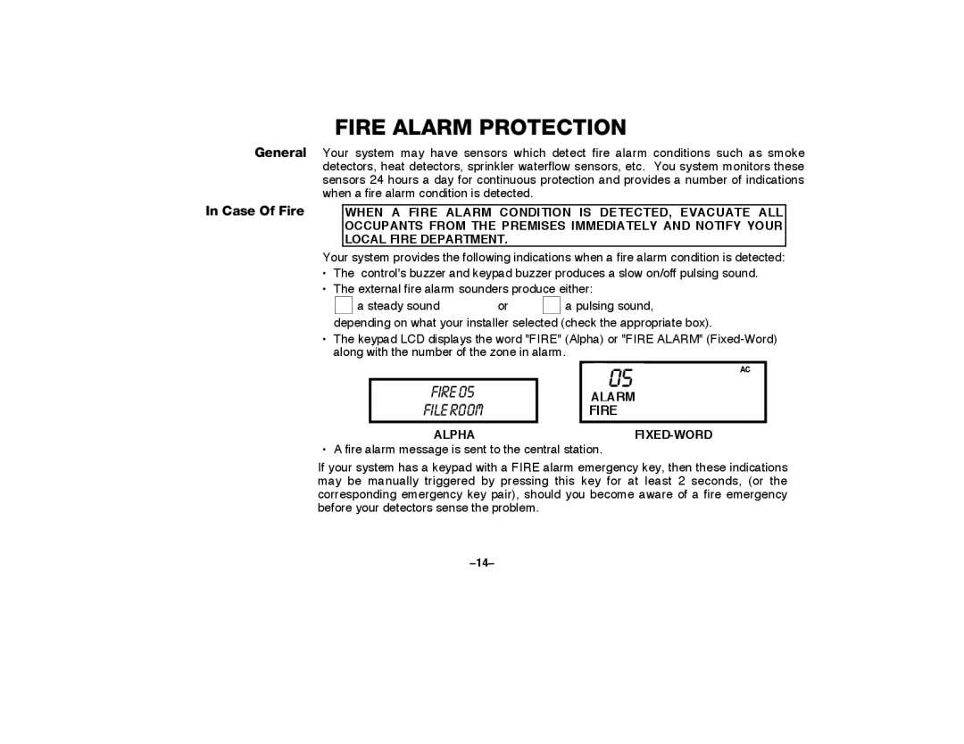 First Alert FA2000C manual Fire Alarm Protection, Fire File Room, General Case Of Fire, +,J7&@ 