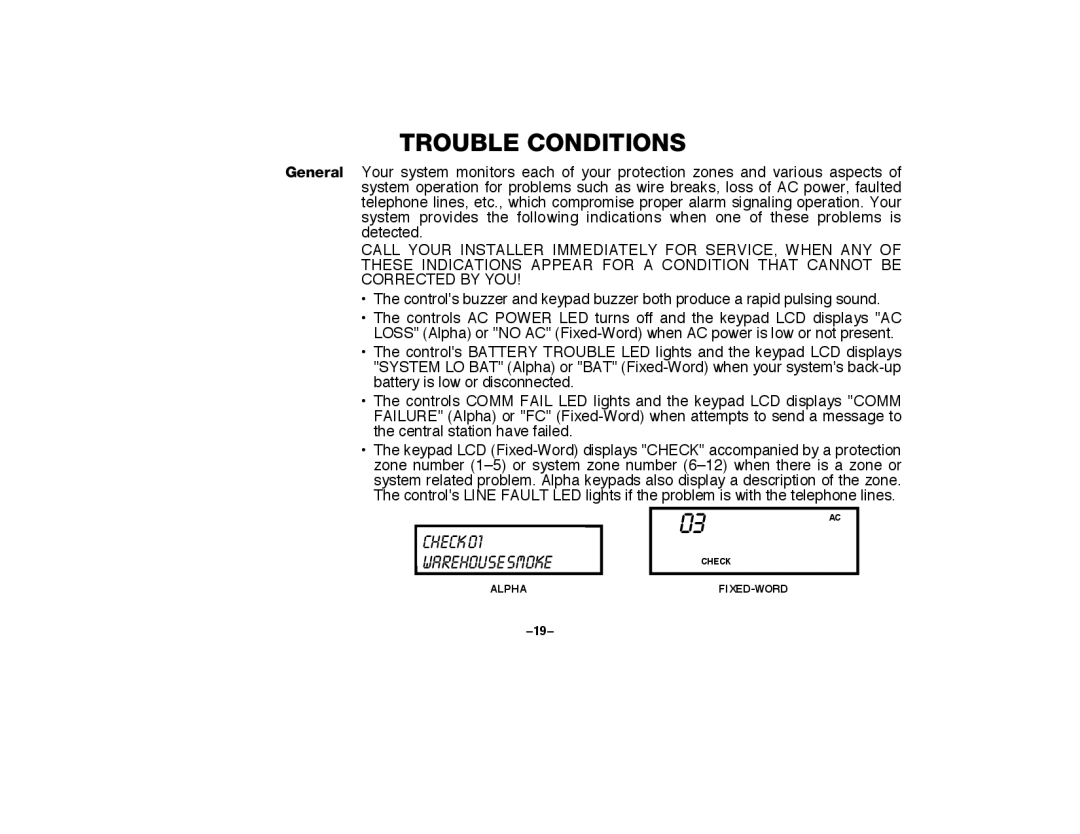 First Alert FA2000C manual Trouble Conditions 