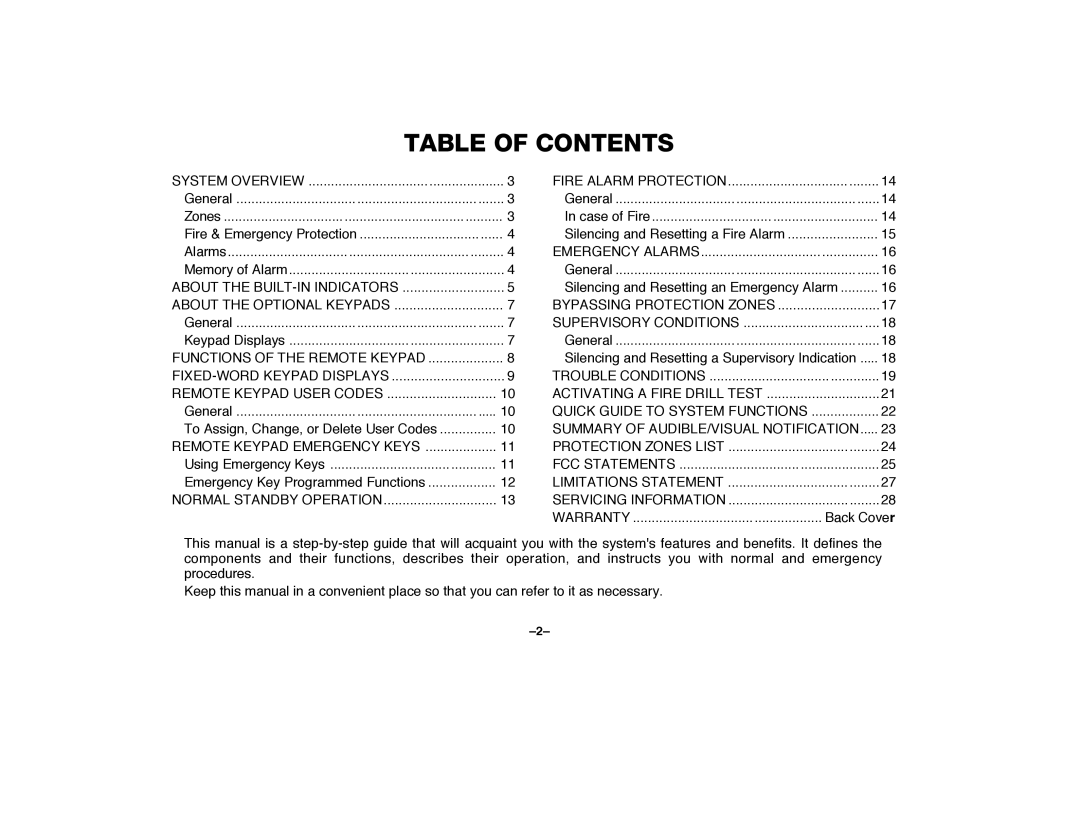 First Alert FA2000C manual Table of Contents 