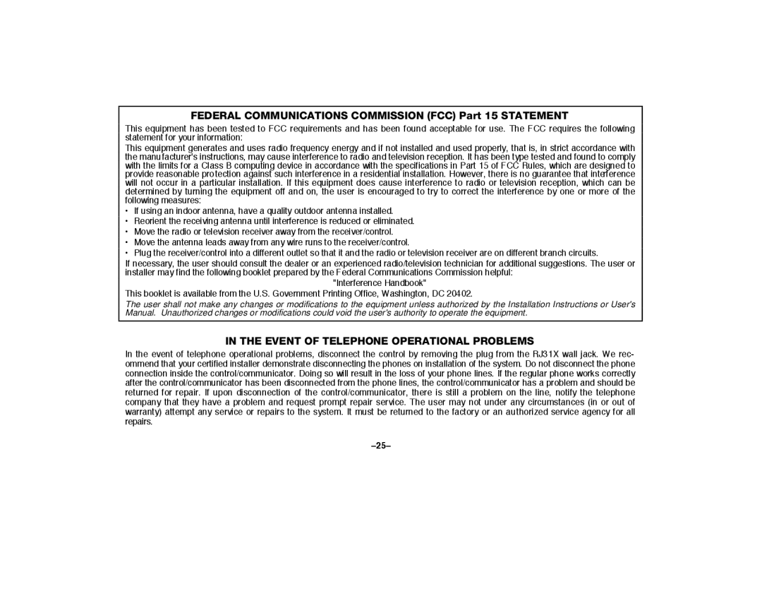 First Alert FA2000C manual Federal Communications Commission FCC Part 15 Statement, Event of Telephone Operational Problems 