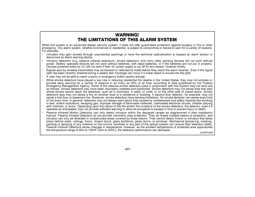 First Alert FA2000C manual Limitations of this Alarm System, LZAE=H@J=J@=GY=U=CG@EFGHZJJ@`ZCGH@ZFY7 