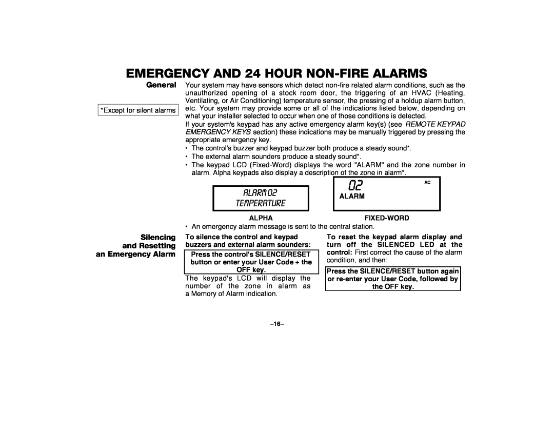 First Alert FA2000C EMERGENCY AND 24 HOUR NON-FIRE ALARMS, Alarm Temperature, General, E7EN, =Ren, E*E@A, E*Lme, P+,J7&@ 