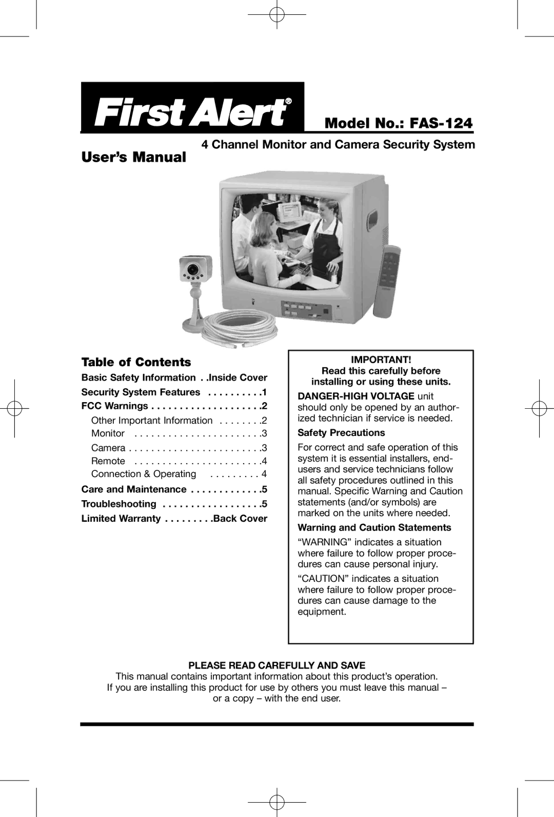 First Alert user manual User’s Manual Model No. FAS-124, Please Read Carefully and Save 