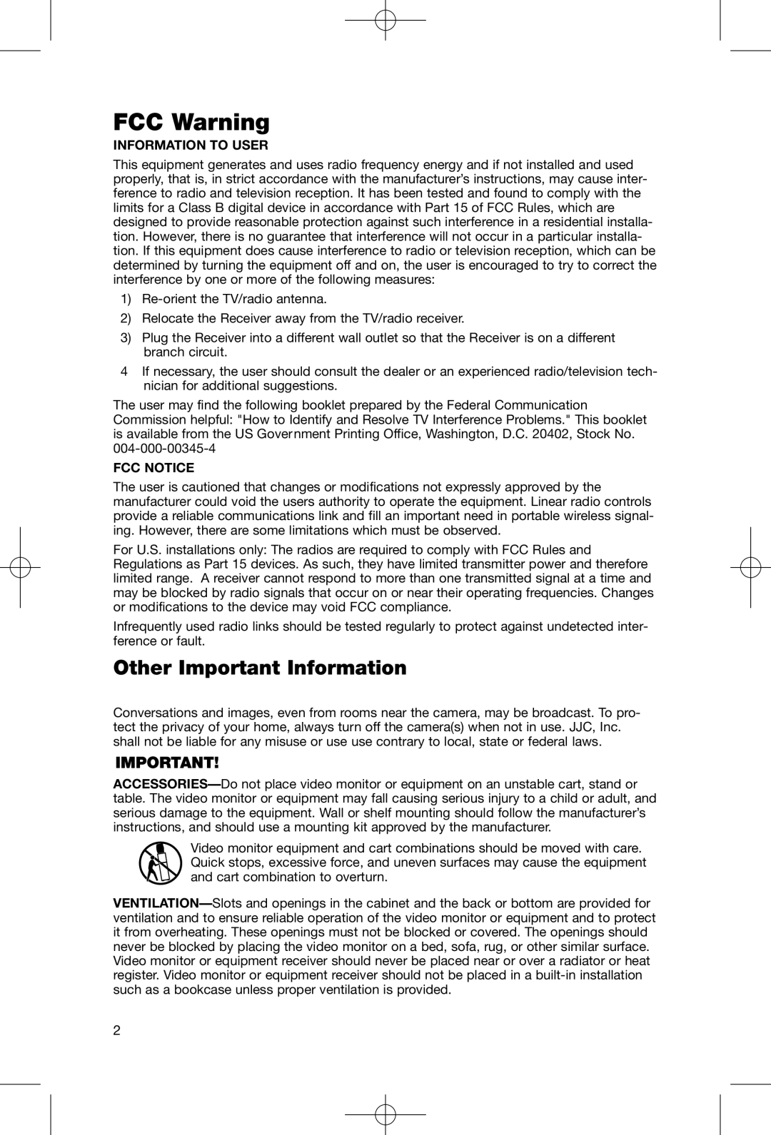 First Alert FAS-124 user manual FCC Warning, Other Important Information 