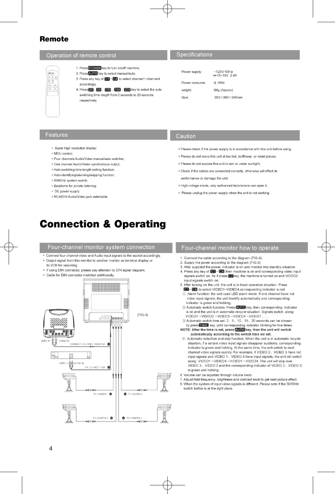 First Alert FAS-124 user manual Connection & Operating 