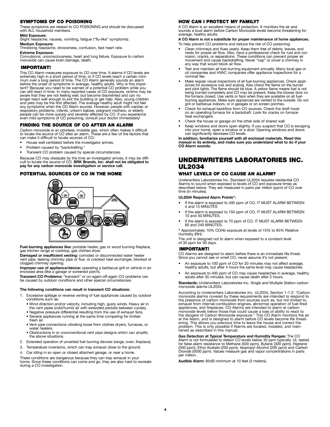 First Alert FCD2DDNP user manual Underwriters Laboratories INC. UL2034 