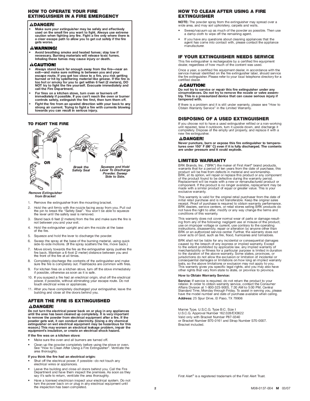 First Alert FE1A10GR, FE5GR HOW to Operate Your Fire Extinguisher in a Fire Emergency, After the Fire is Extinguished 