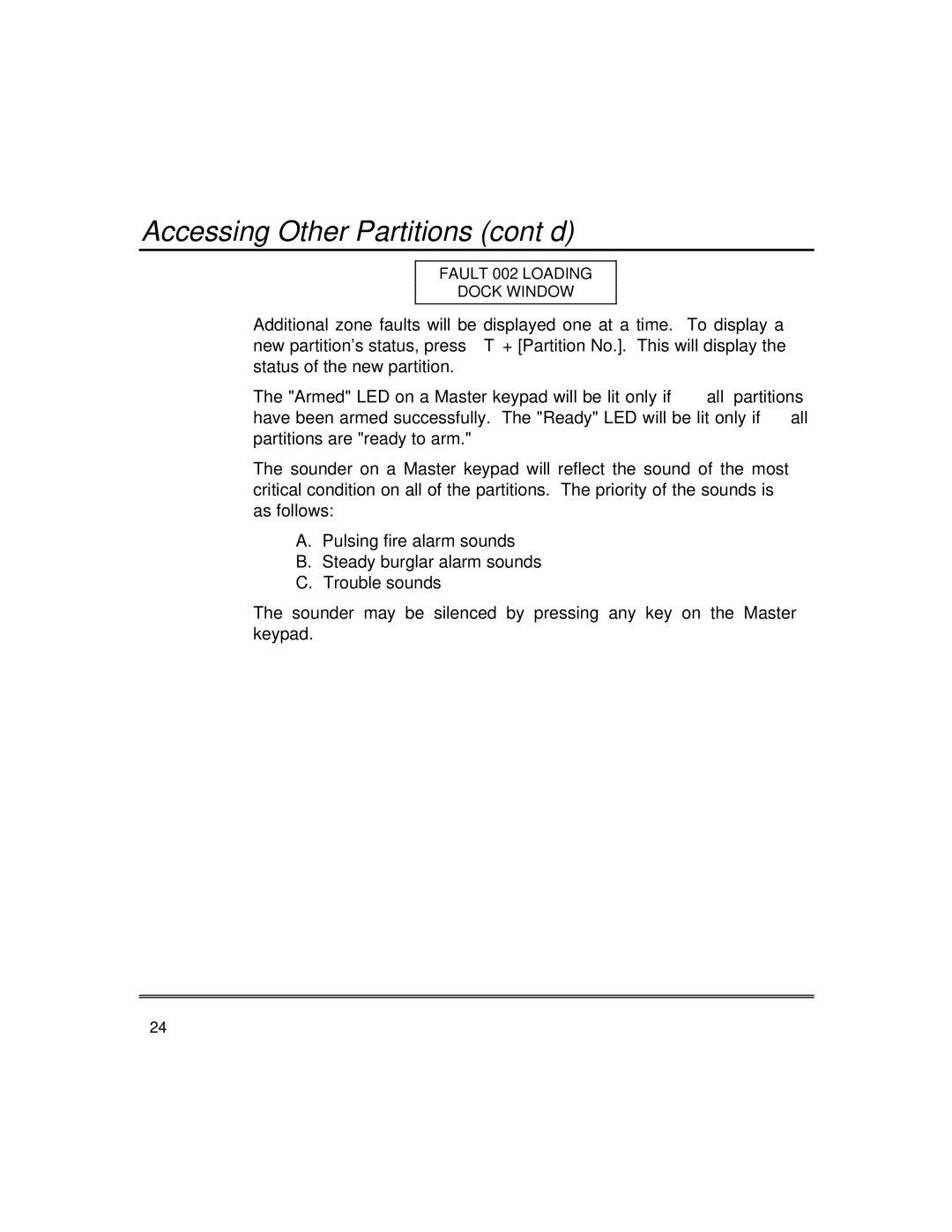 First Alert fire and burglary partitioned security systems with scheduleing manual Fault 002 Loading Dock Window 