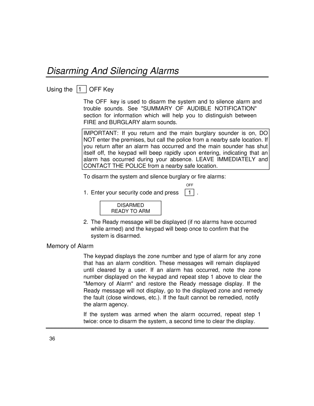 First Alert fire and burglary partitioned security systems with scheduleing manual Disarming And Silencing Alarms 