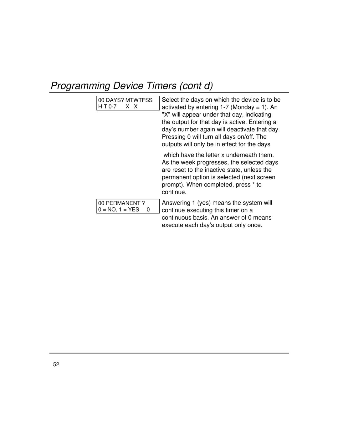 First Alert fire and burglary partitioned security systems with scheduleing manual DAYS? Mtwtfss HIT 0-7 X Permanent ? 