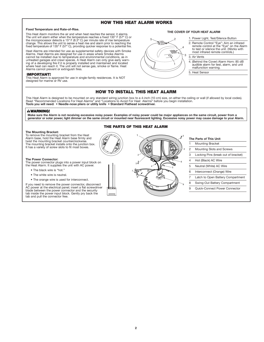 First Alert HD6135FB user manual How This Heat Alarm Works, How To Install This Heat Alarm, The Parts Of This Heat Alarm 