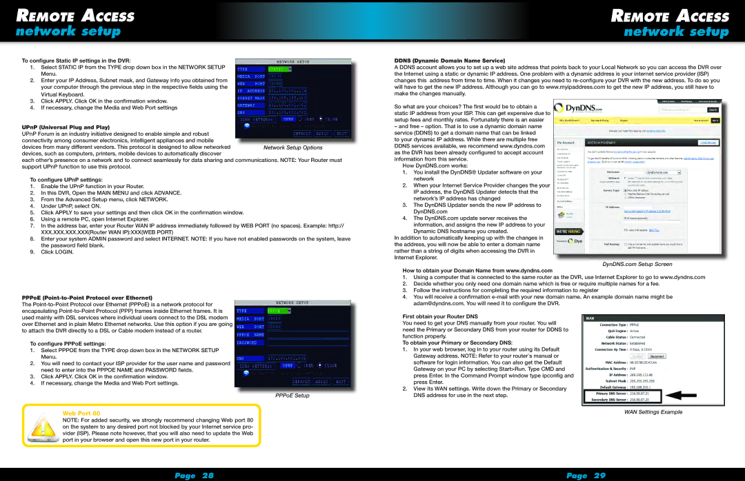 First Alert HS-4705-400 user manual To configure Static IP settings in the DVR, UPnP Universal Plug and Play 