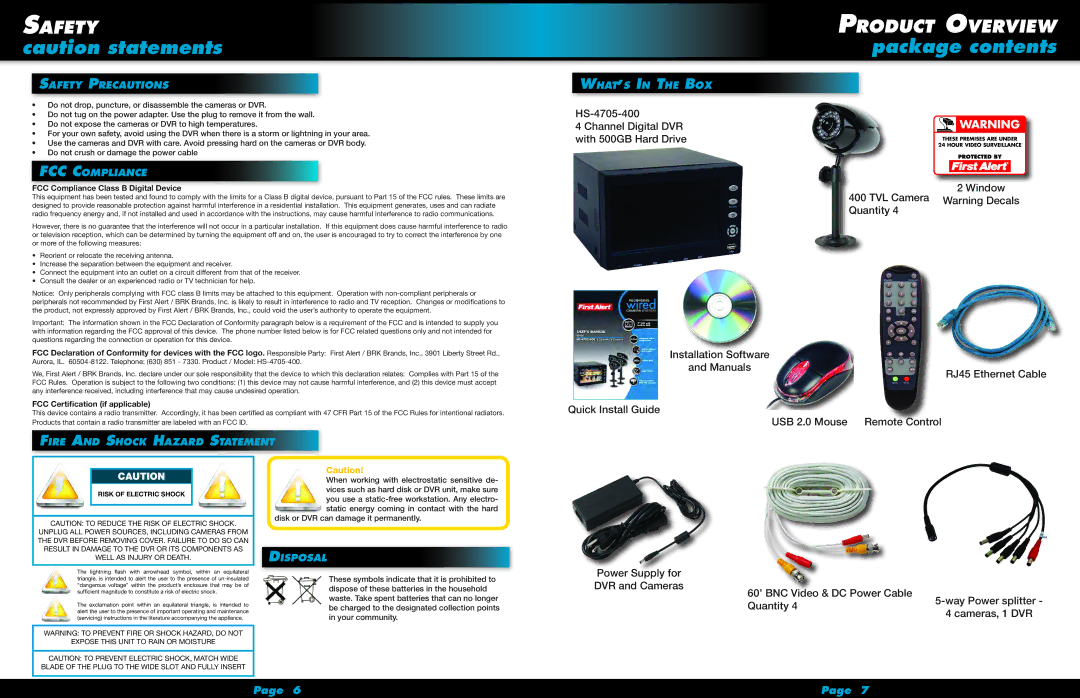 First Alert HS-4705-400 user manual Package contents 