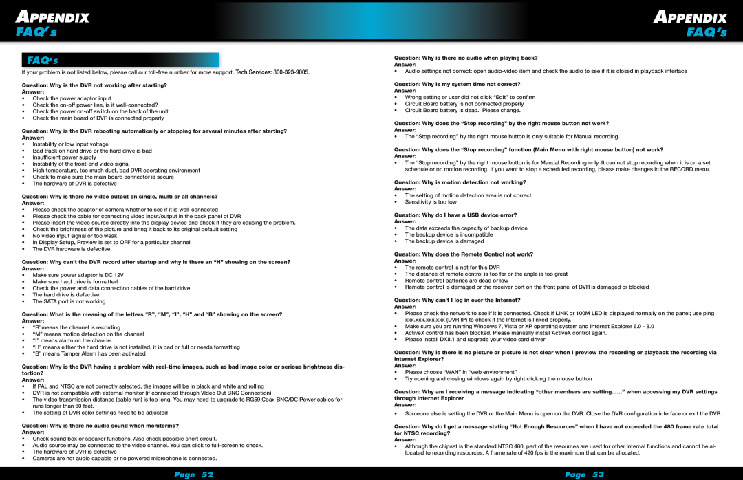 First Alert HS-4705-400 user manual FAQ,s, FAQ’s, Appendix, Page, Answer, Question Why is my system time not correct? 