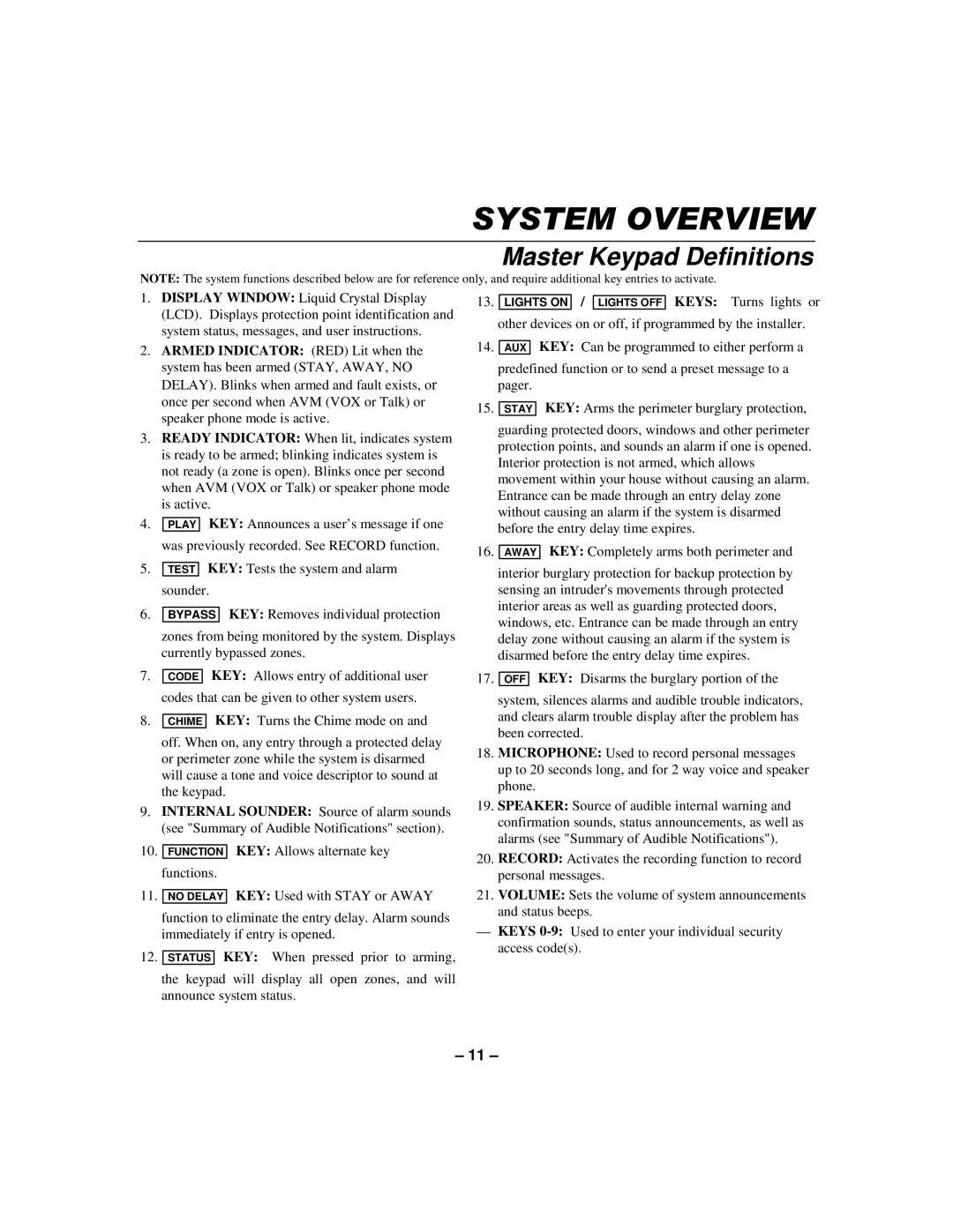 First Alert K596-1 9 manual Keys 