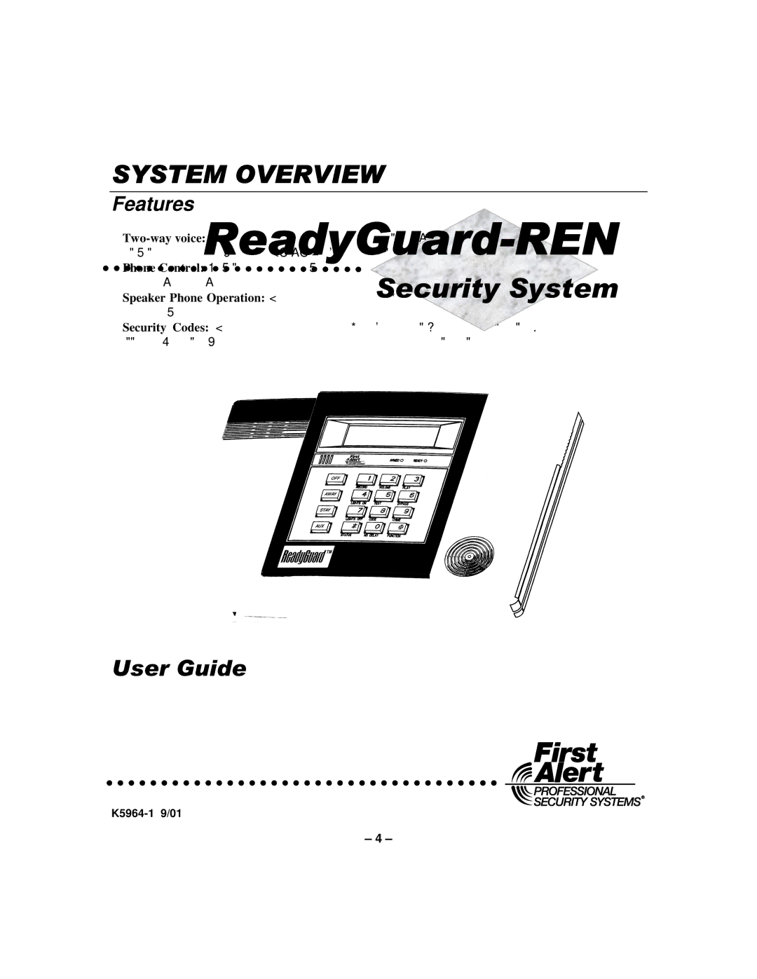 First Alert K596-1 9 manual Security Codes 