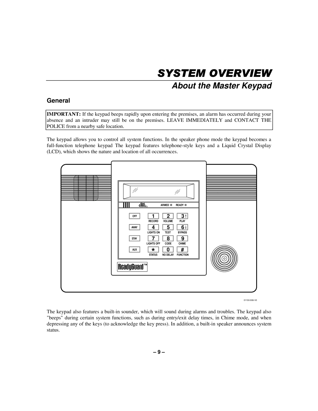 First Alert K596-1 9 manual About the Master Keypad, General 