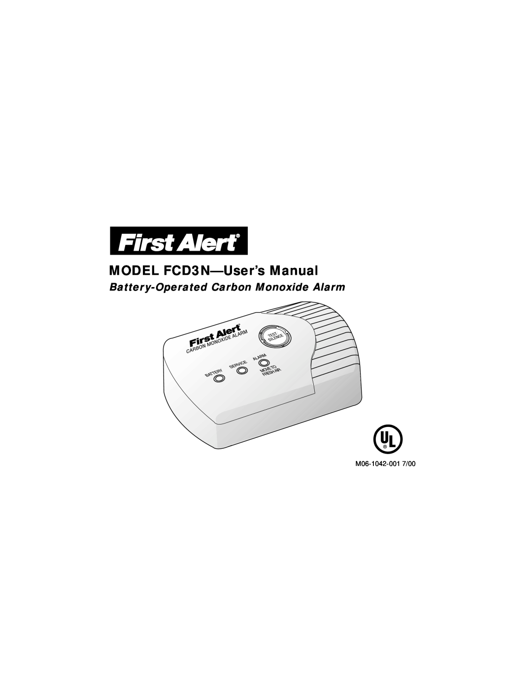 First Alert user manual MODEL FCD3N-User’sManual, Battery-OperatedCarbon Monoxide Alarm 