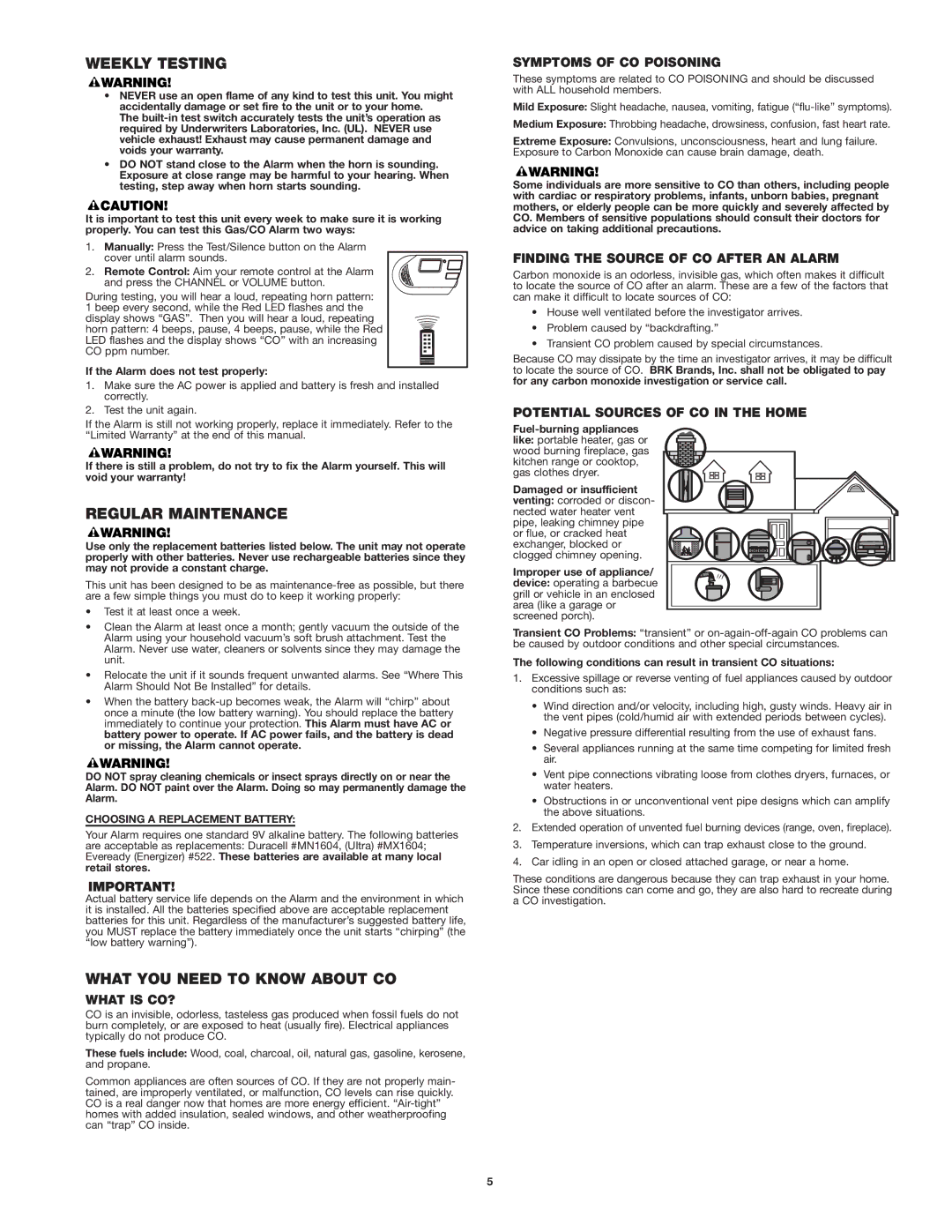 First Alert Model GCO1 user manual Weekly Testing, Regular Maintenance, What YOU Need to Know about CO 