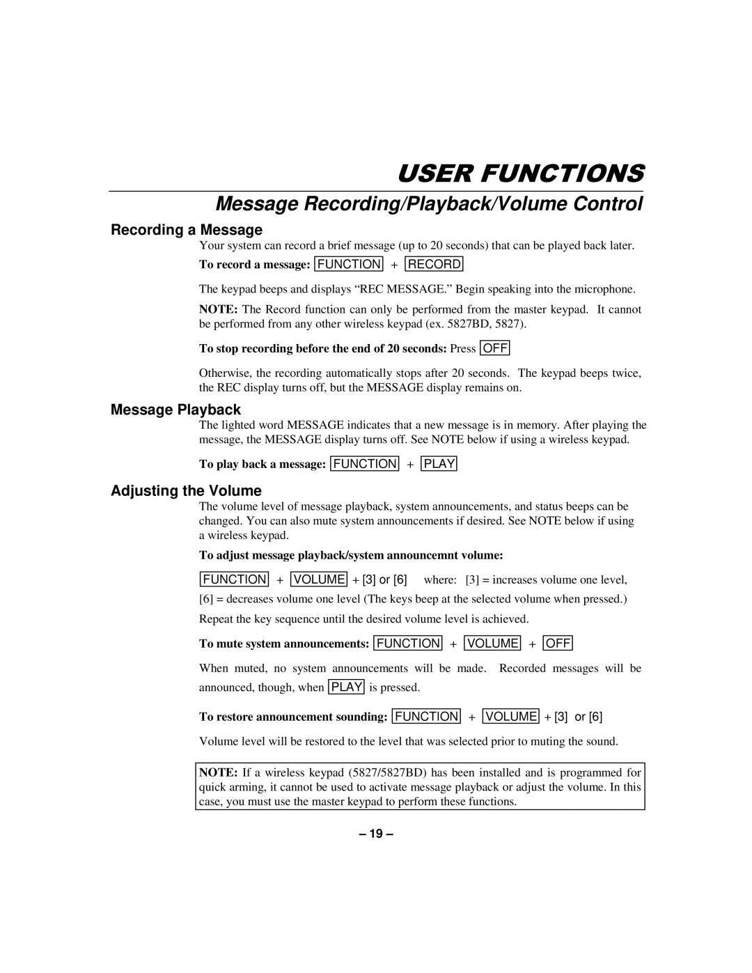 First Alert N8891-1 Message Recording/Playback/Volume Control, Recording a Message, Message Playback, Adjusting the Volume 